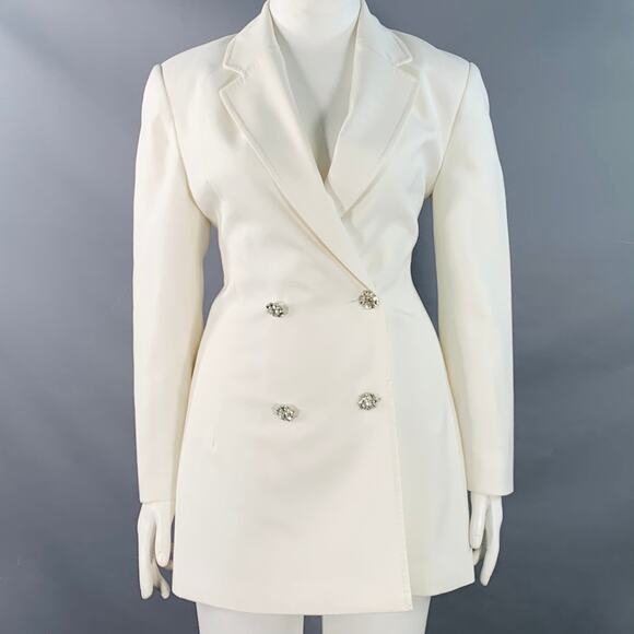 ROTATE Size 10 White Polyester Wool Double Breasted Notch Lapel Jacket - Picture 1 of 9